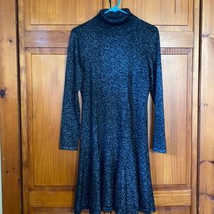 Women’s Calvin Klein Black Metallic Ribbed Turtleneck Sweater Dress - Size M